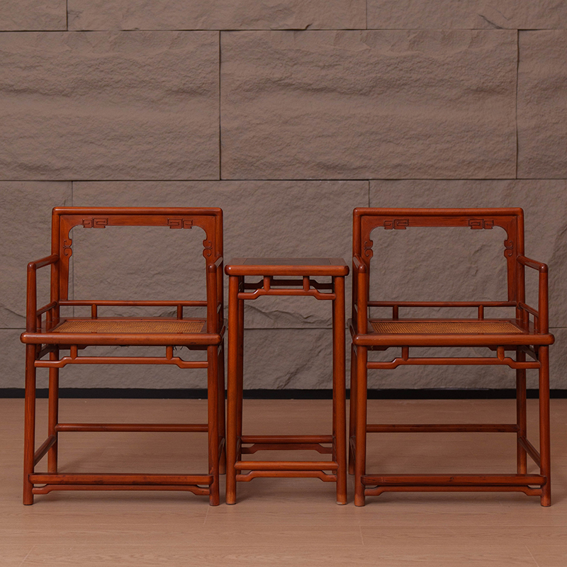 清代黄杨木圈口靠背玫瑰椅成套（两椅一几）明清古典家具收藏椅子
