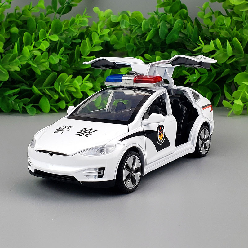 1:32特斯拉modelx合金警车汽车模型仿真公安特警车男孩玩具回力车