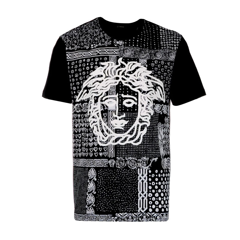 Versace/范思哲大面积品牌标志Medusa logo印花短袖T恤男A83557