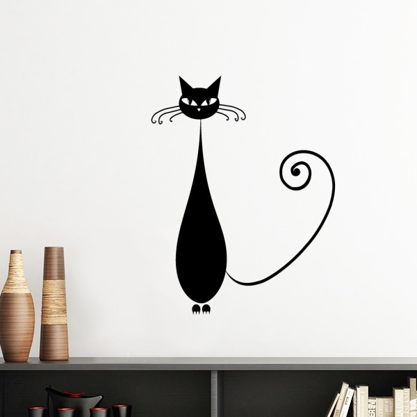 乖巧黑猫爱好者动物艺术剪影墙贴壁纸房间贴花