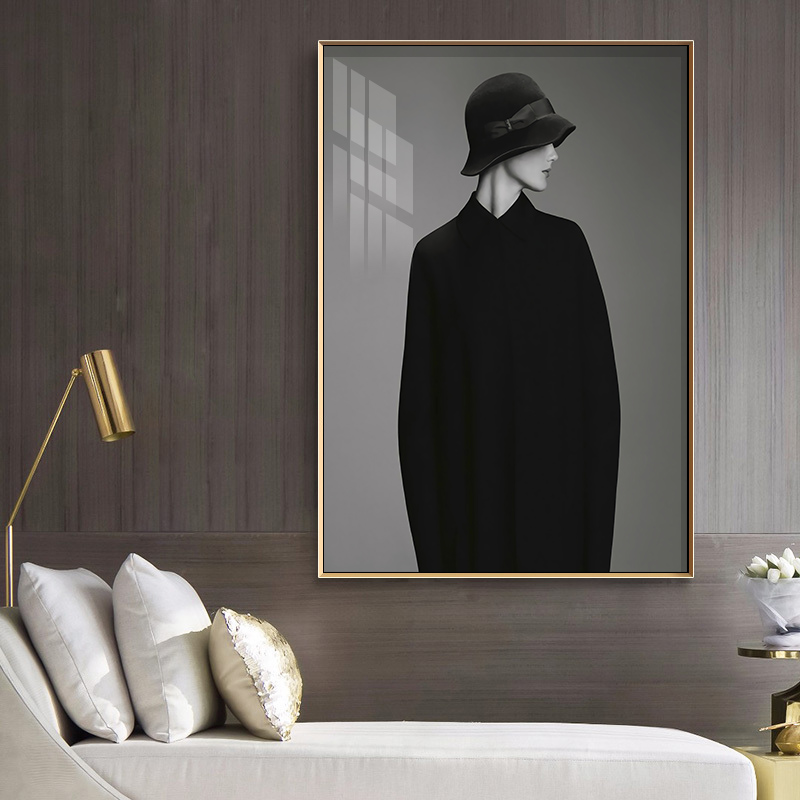 戴帽子的女人试衣间摆画装饰画黑白ins经典模特海报壁画走廊过道