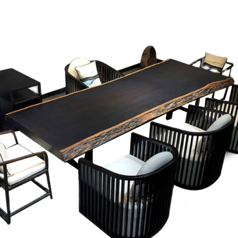 黑檀木实组大板茶桌椅木合红木茶台茶几新中式Q会议桌家具桌板老