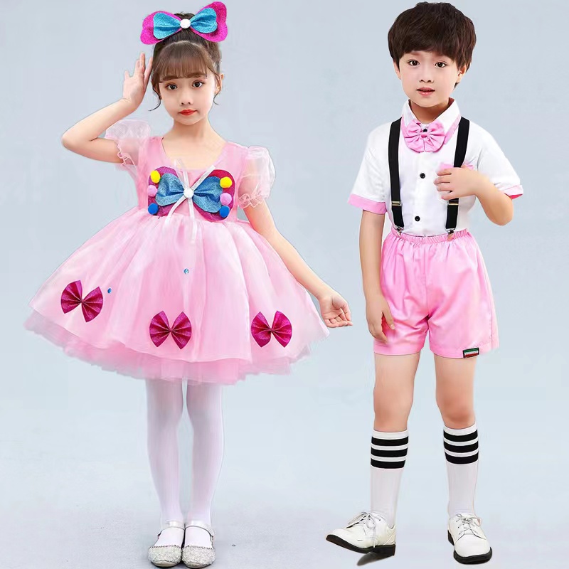 六一儿童演出服女童蓬蓬纱裙粉色我是小可爱幼儿园舞蹈蝴蝶公主裙
