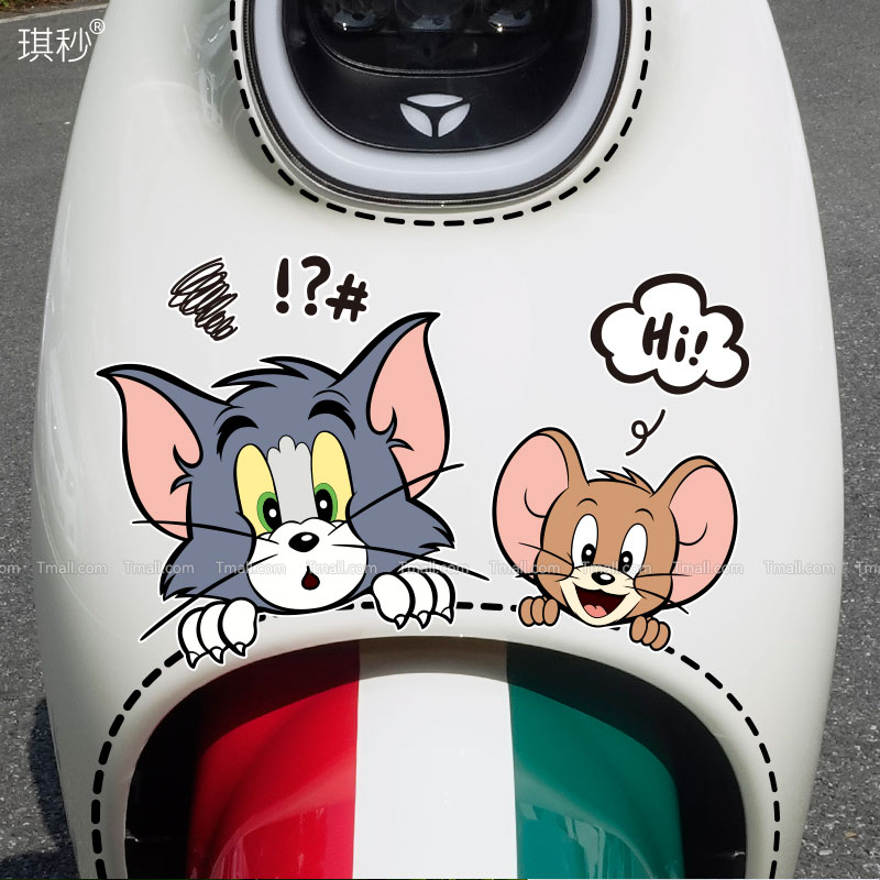 电动车贴纸猫和老鼠可爱卡通装饰车身划痕遮挡贴小牛雅迪爱玛防水