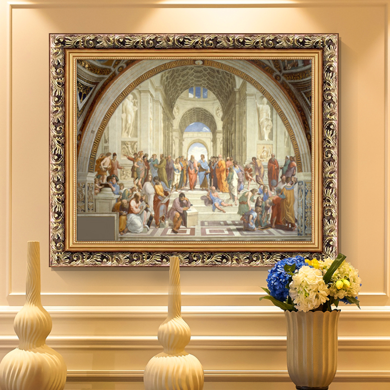 世界名画拉斐尔装饰画雅典学院文艺复兴油画欧式古典宫廷人物挂画