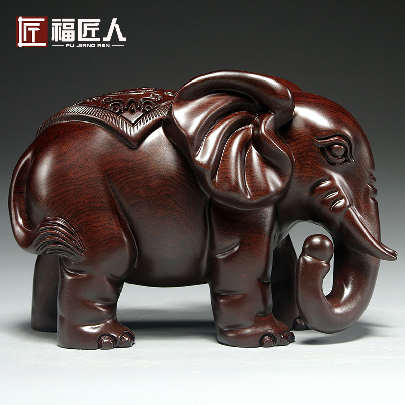黑檀木雕大象摆件实木质雕刻一对象红木家居玄关办公室装饰工艺品