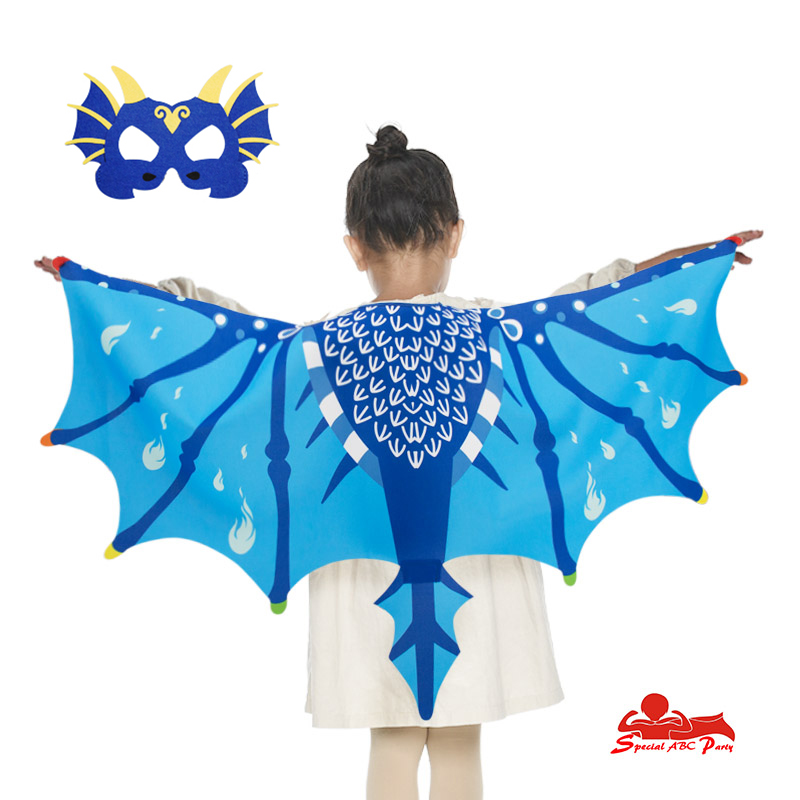 儿童小恐龙翅膀面具套装蓝色红色火龙翼龙幼儿园小学生运动会道具