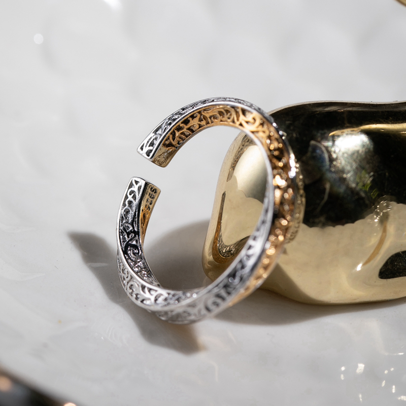 卷草纯银饰品莫比乌斯环手工女款复古民族风新中式开口个性戒指环