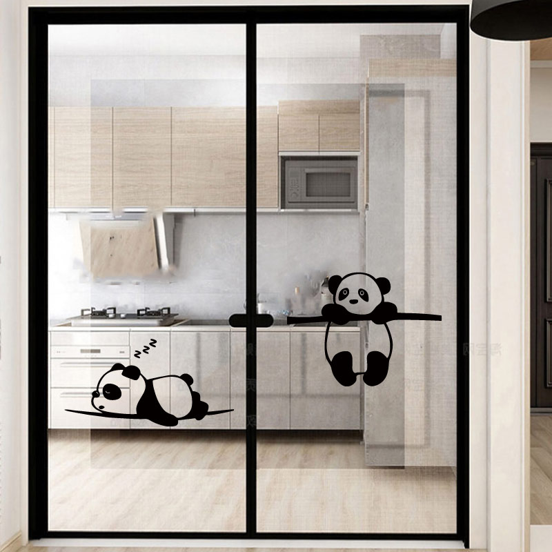 熊猫图案家用客厅阳台卫生间厨房玻璃门防撞贴纸推拉门移门玻璃贴