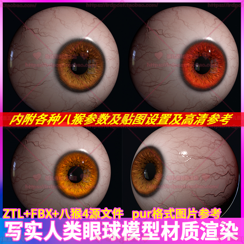 逼真写实眼睛3D模型PBR材质贴图 眼球人类彩色瞳孔图片ZB八猴格式