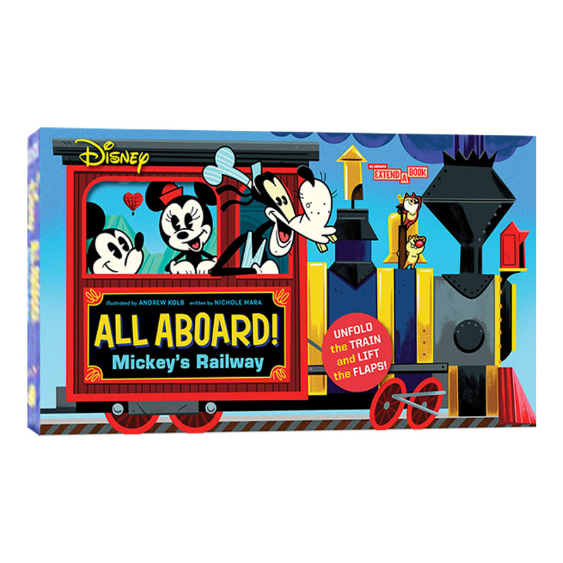 英文原版 Disney All Aboard! Mickey's Railway 迪斯尼上车啦! 米奇的铁路 纸板翻翻书 迪士尼米奇米妮唐老鸭火车之旅 进口书籍