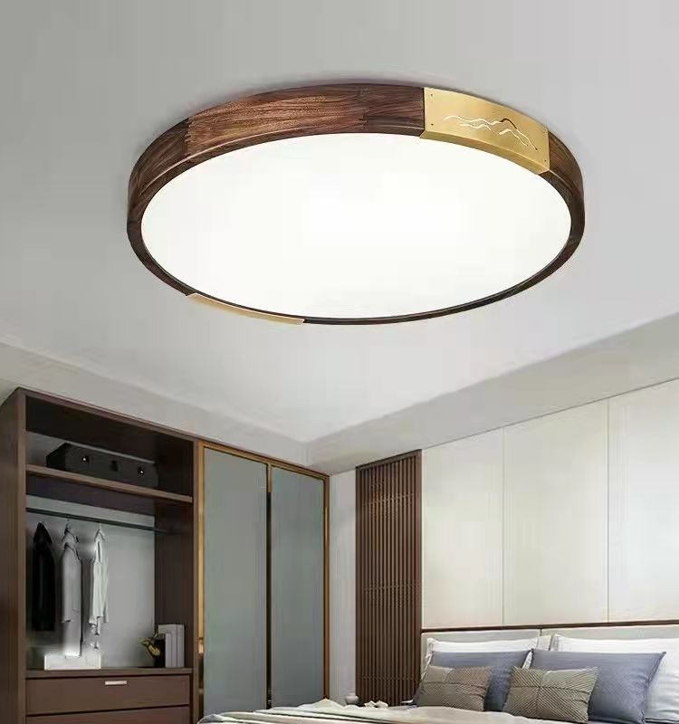 新中式吸顶灯具LED黑胡桃木色长方形客厅全屋套餐组合实木卧室灯