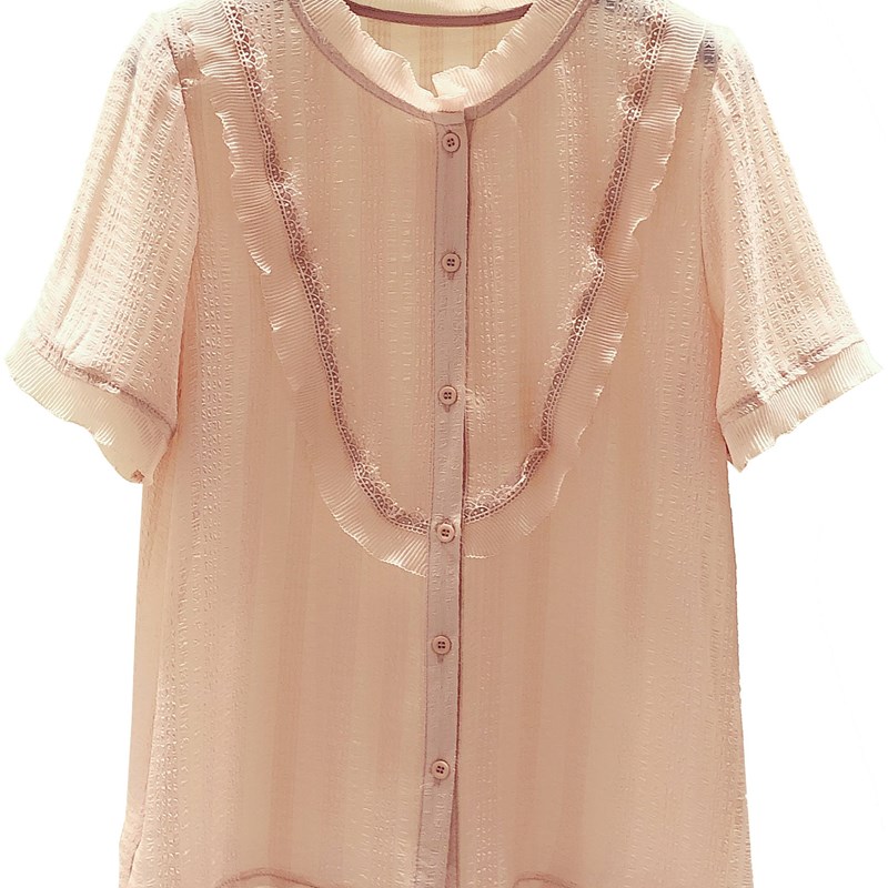 超仙蕾丝雪纺衫女短袖2q022夏季新款时尚洋气设计感小众上衣女百