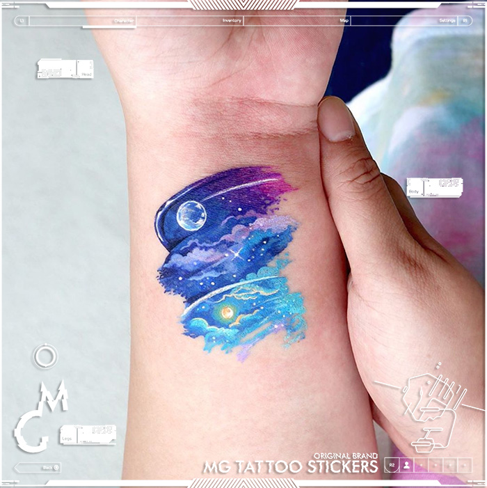 MG tattoo 唯美创意星空油画小清新韩风文艺彩色纹身贴纸男女防水