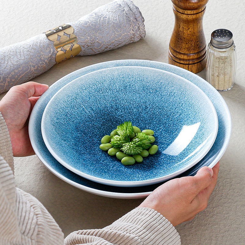 密胺大汤碗新款蓝钻日式面碗商用斗笠浅口大碗凉皮碗拌面碗盖饭碗