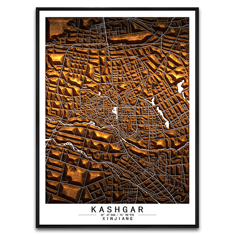 新疆喀什抽象画原创艺术地图装饰画民宿装饰挂画现代小众简约版画