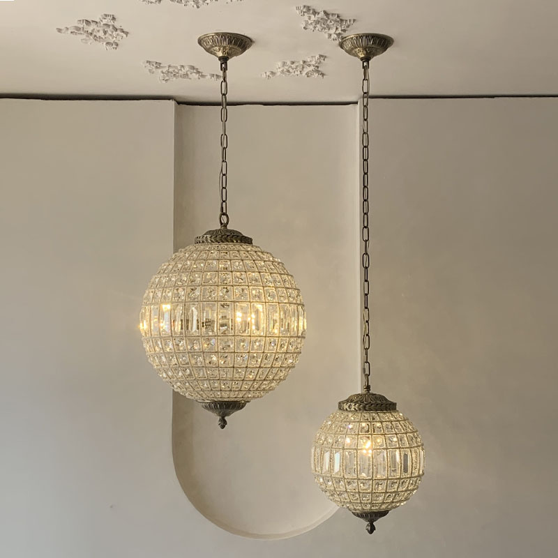 中古美式水晶吊灯复古圆球形客厅餐厅卧室过道设计师别墅法式吊灯