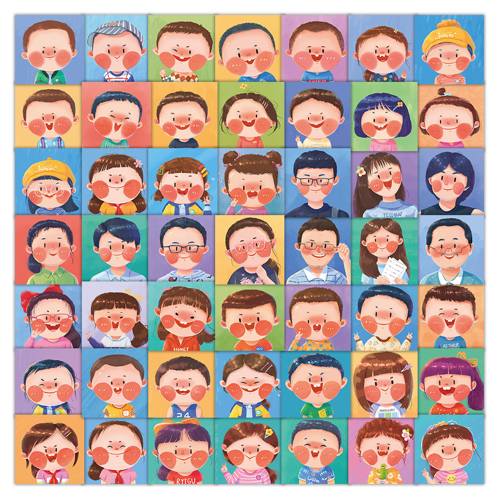 60张卡通幼儿园孩子可爱笑脸头像贴纸手账装饰行李箱手机本子贴画