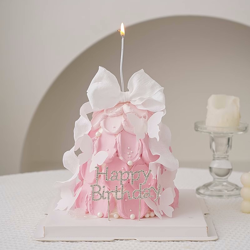 网红唯美许愿树造型蛋糕装饰带闪钻生日快乐仙女梦幻蝴蝶白色插件