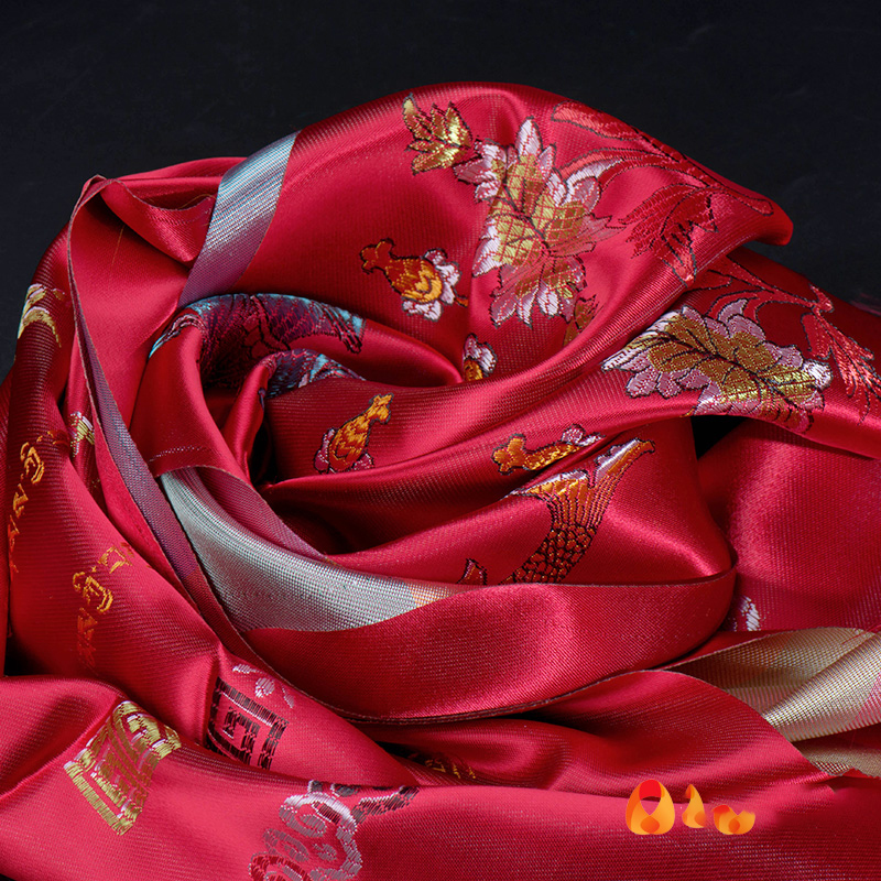 现代用品蒙古族藏族饰品高档刺绣八吉祥真丝哈达 长2.5米 红色款