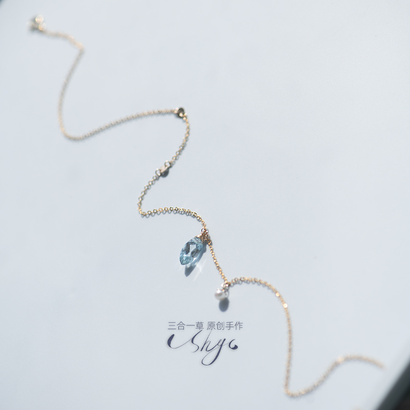 十一月诞生石托帕石淡水小珍珠14K包金气质简洁幸运石显瘦ins项链