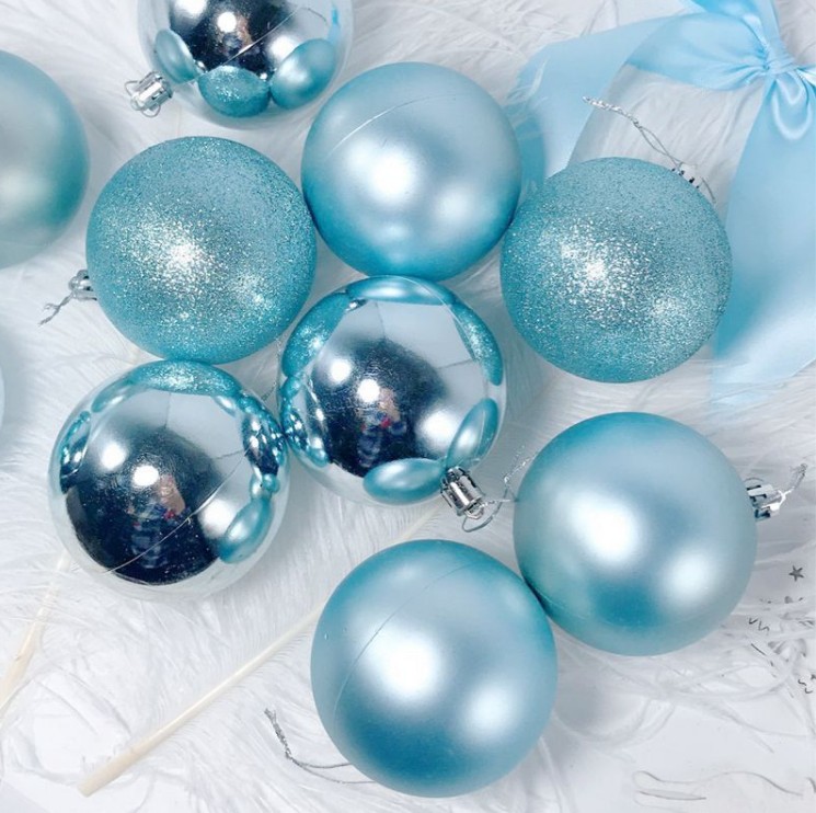 蒂芙尼蓝圣诞球4CM6CM8CM10CM浅蓝色Tiffany圣诞树挂件陈列装饰球