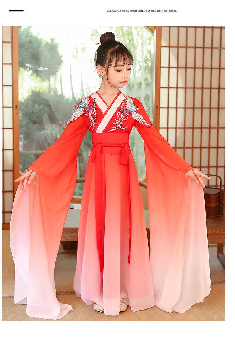 女童飘逸水袖演出服儿童中国风长笛表演服中大童女古筝比赛·服装