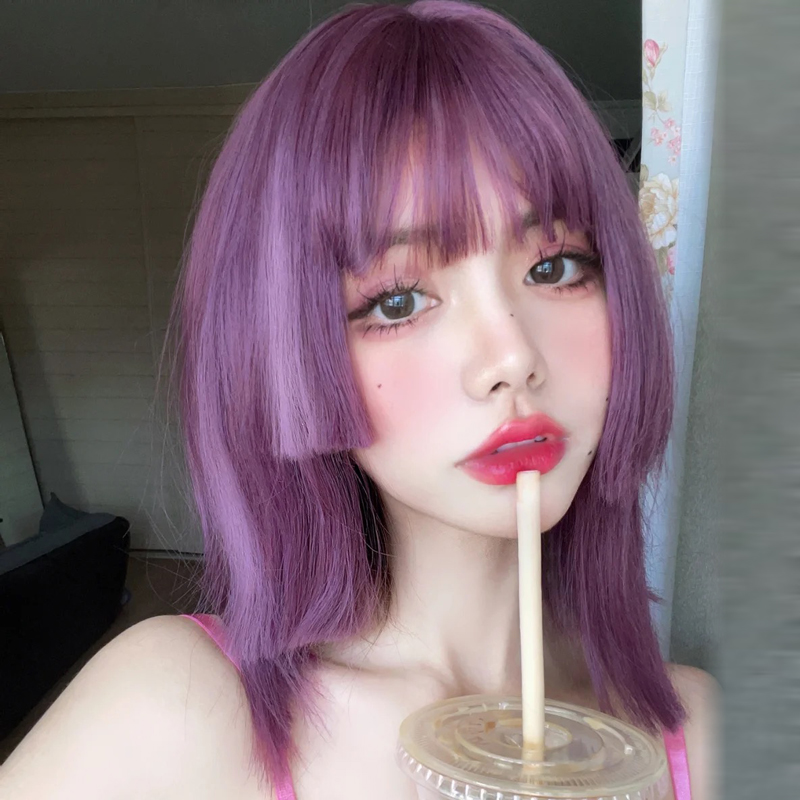 水舞紫色公主切假发女中长发短发锁骨发直发亚文化彩色姬发全头套