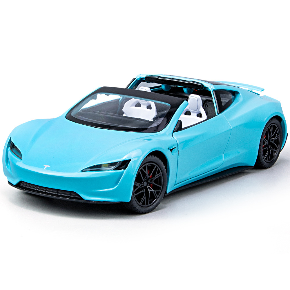 男女孩儿童敞篷玩具车豪车门可以打开蓝红粉色合金特斯拉跑车模型