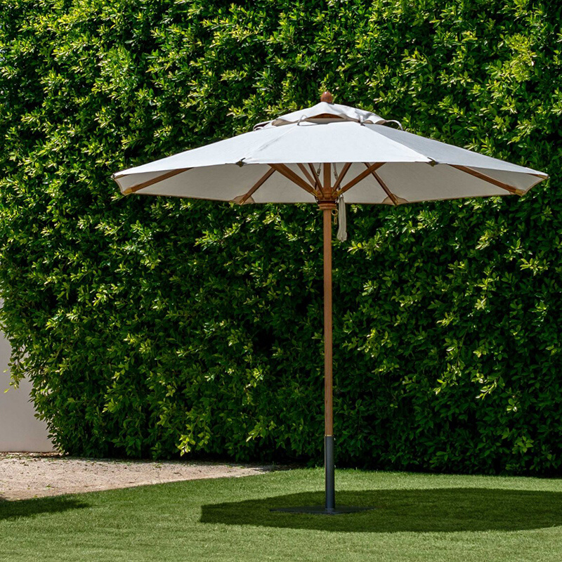休闲实木伞庭院花园沙滩餐厅商用太阳伞2.1m白色遮阳伞小伞