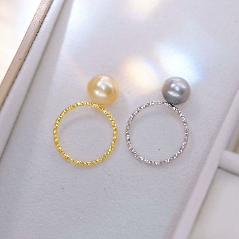 S925纯银戒指空托时尚简单开口指环金色银色半成品托DIY珍珠配件