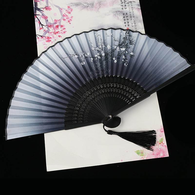 男女男高档黑色手绘塑料扇骨学生扇子折扇中国风古风霸气和风C