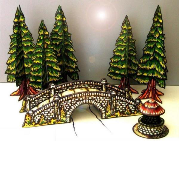 儿童益智DIY立体手工制作古代石桥拱桥树木场景3D纸模型纸艺玩具