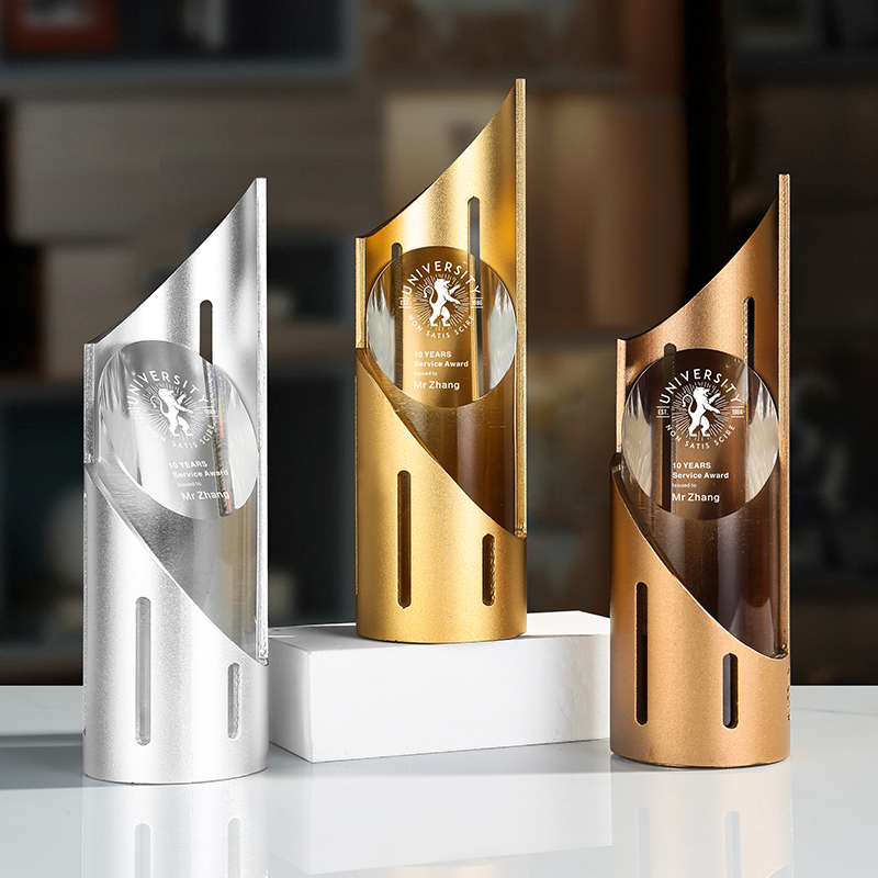 新款高档创意定制水晶金属金银铜奖杯年度优秀员工颁奖奖牌