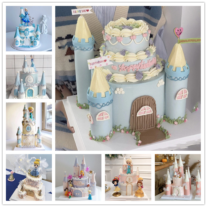 2023迪士尼公主城堡 冰雪奇缘 爱莎安娜双层翻糖仿真生日蛋糕模型