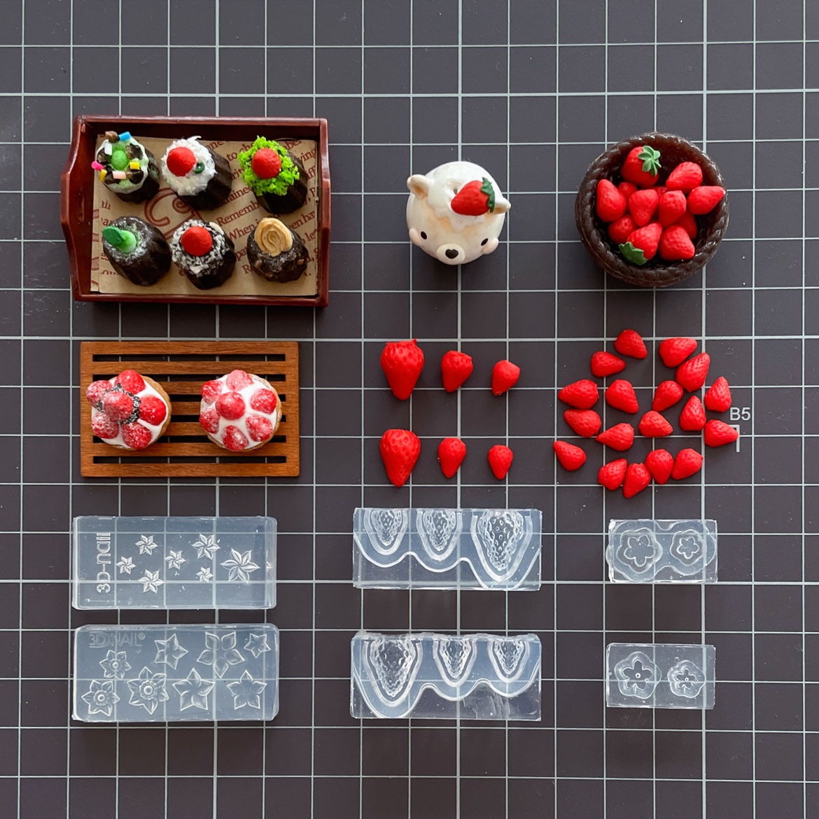立体草莓硅胶模具超轻粘土树脂黏土微缩食玩迷你小草莓印花模具
