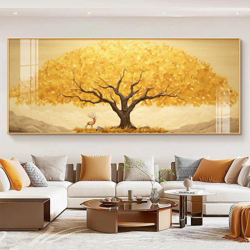 发财树客厅装饰画高档黄金大树沙发背景墙壁画现代简约办公室挂画