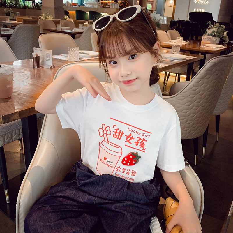女童短袖T恤春装2024新款洋气儿童韩版卡通上衣小女孩宽松打底衫