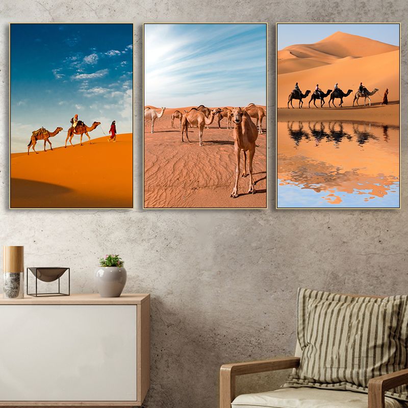 摄影挂画新疆风情戈壁滩客厅沙漠风景装饰画酒店日落晚霞骆驼壁画