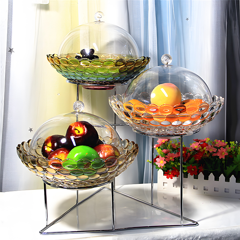 酒店早餐餐厅凉菜摆件多层器皿自助餐水果展示盘玻璃果盘架台摆台