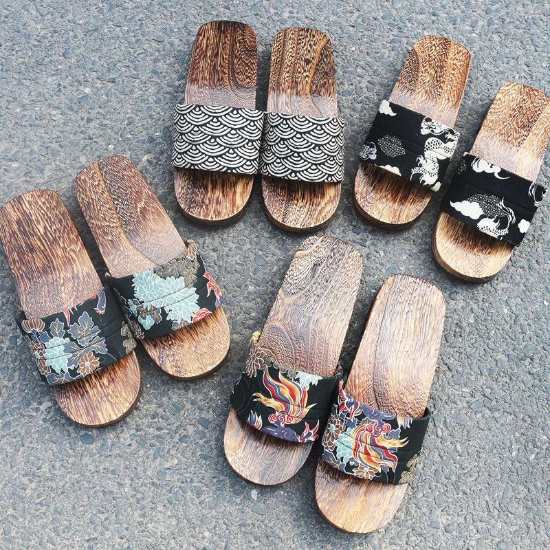 一字包头男日式日本中国风男士男式木屐拖鞋平底高跟夏季木头拖鞋
