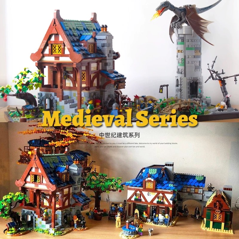 中世纪系列街景铁匠铺拼搭积木小酒馆桌面摆件魔法屋建筑模型玩具