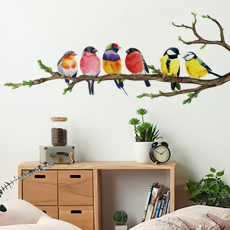 自粘防水遮污喜鹊树枝小鸟鹦鹉墙贴客厅卧室儿童房装饰画鸟儿贴纸