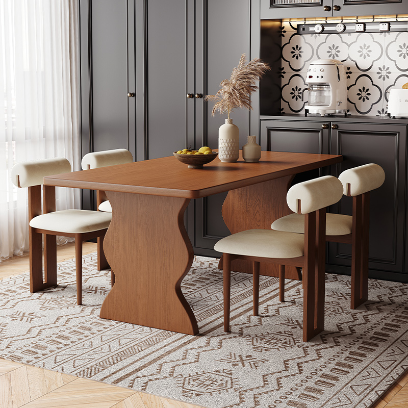 美式复古中古风实木餐桌椅组合小户型现代简约岛台洞石岩板饭桌椅