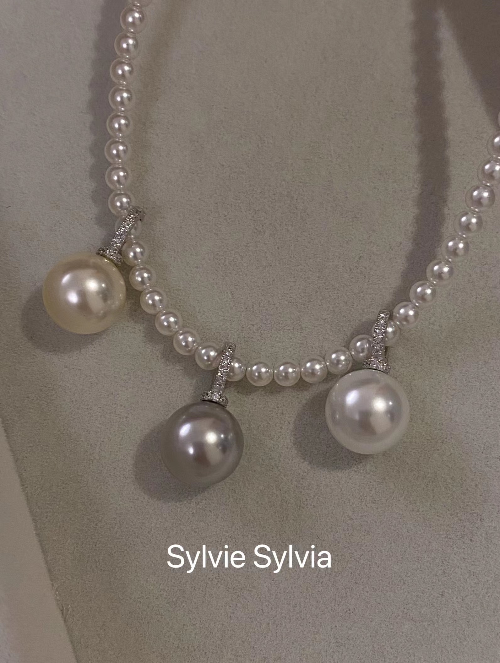 轻奢闪钻气质单颗施家珍珠吊坠万能扣s925纯银项链简约大气高级感