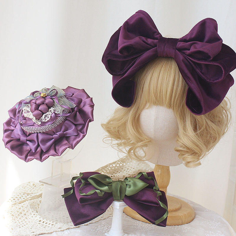 原创手作深紫色lolita小物套装 卢瓦尔葡萄园配饰发箍KC 礼帽发夹