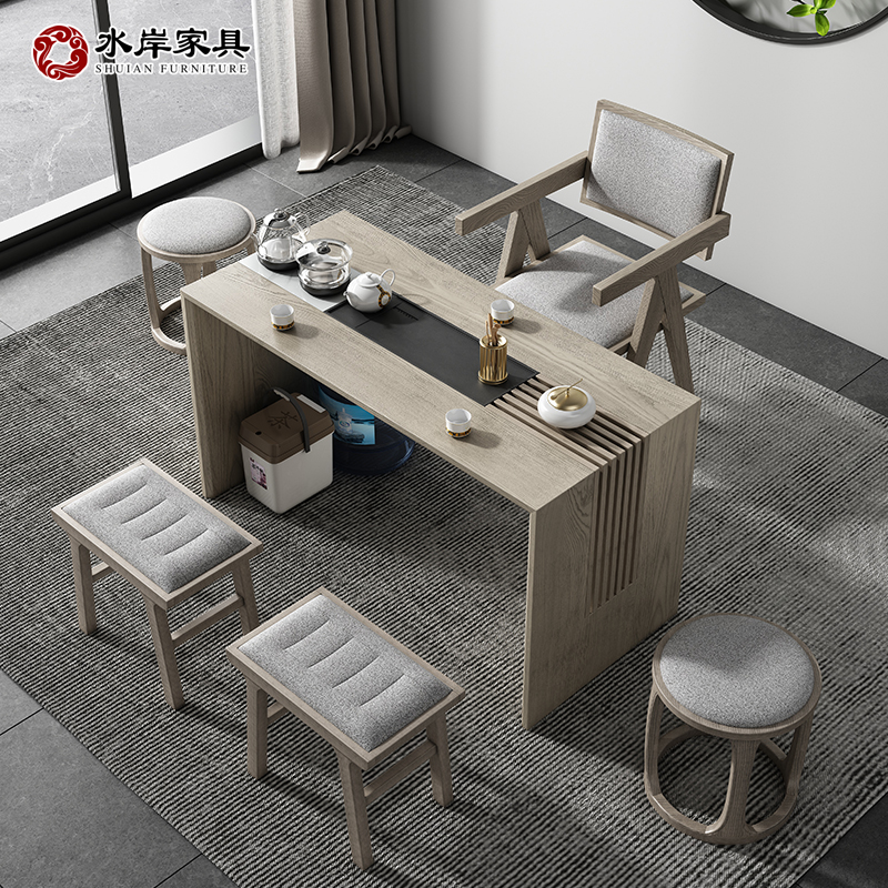 新品现代简约阳台茶桌椅组合全实木奶油风家用小型阳台茶台办公室