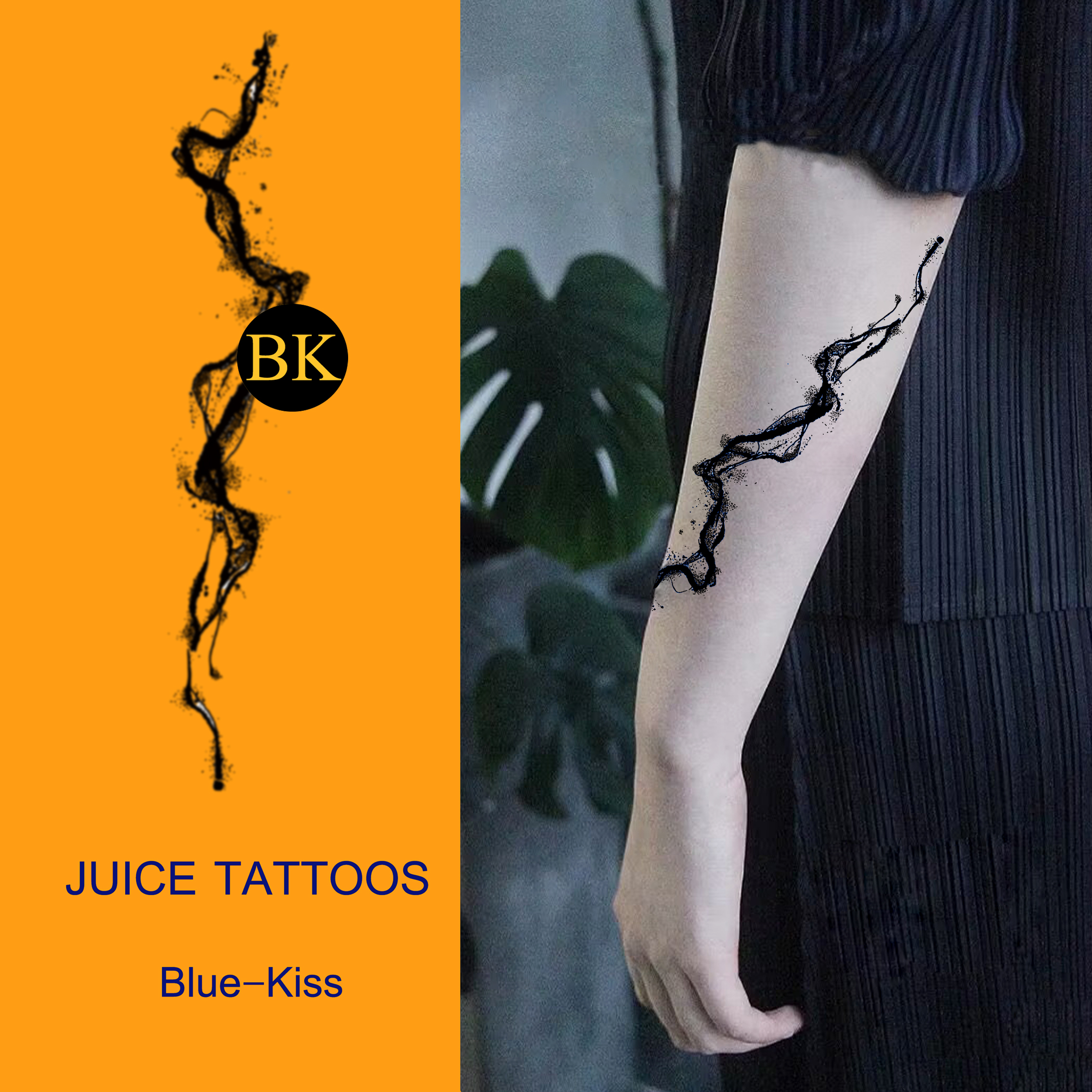 BLUEKISS蓝吻 流动的烟雾线条意识流草本纹身贴持久防水女高级感