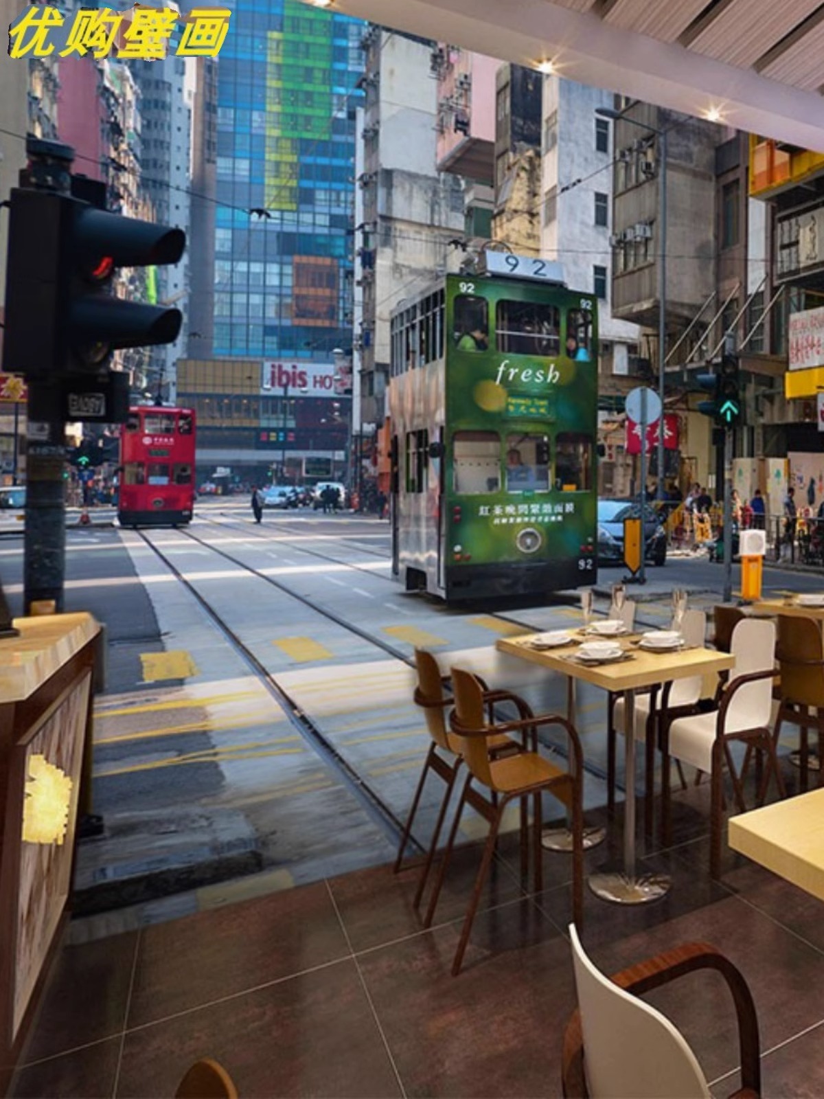 3D香港街景壁画港式茶餐厅复古怀旧装饰墙布小吃店自粘夜景墙壁纸
