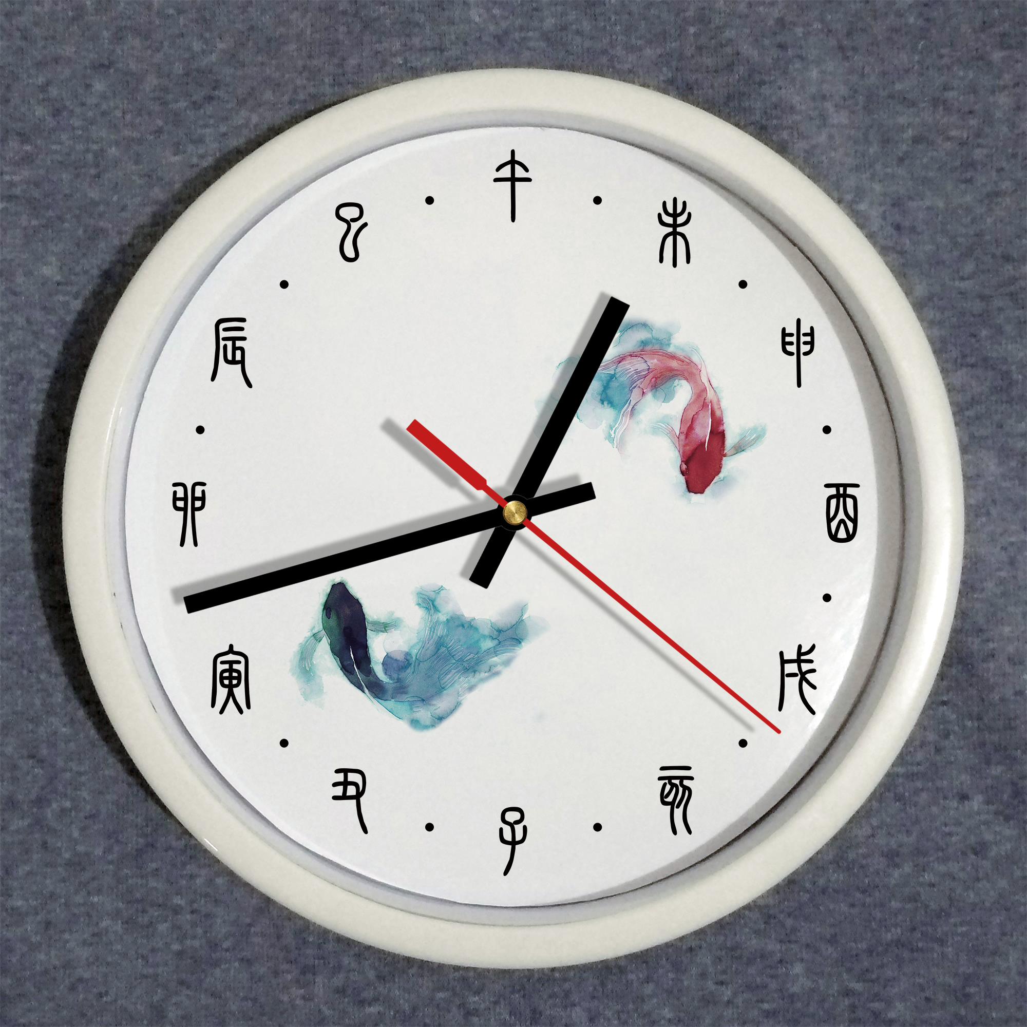 包邮24小时制中国风十二时辰传统挂钟一天转一圈太极双鱼鸳鸯戏水